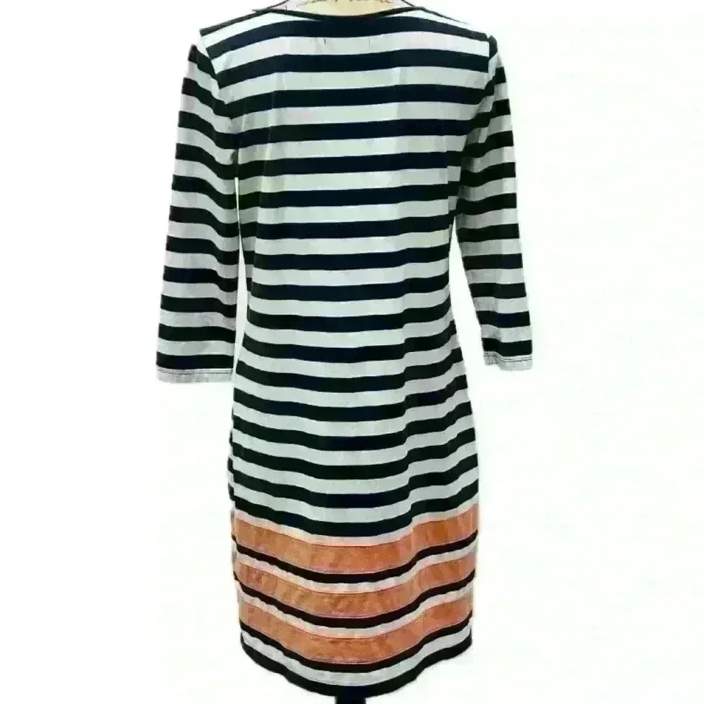 Duffield Lane Navy and White Striped Long Sleeve Midi Dress size Medium - Picture 2 of 10